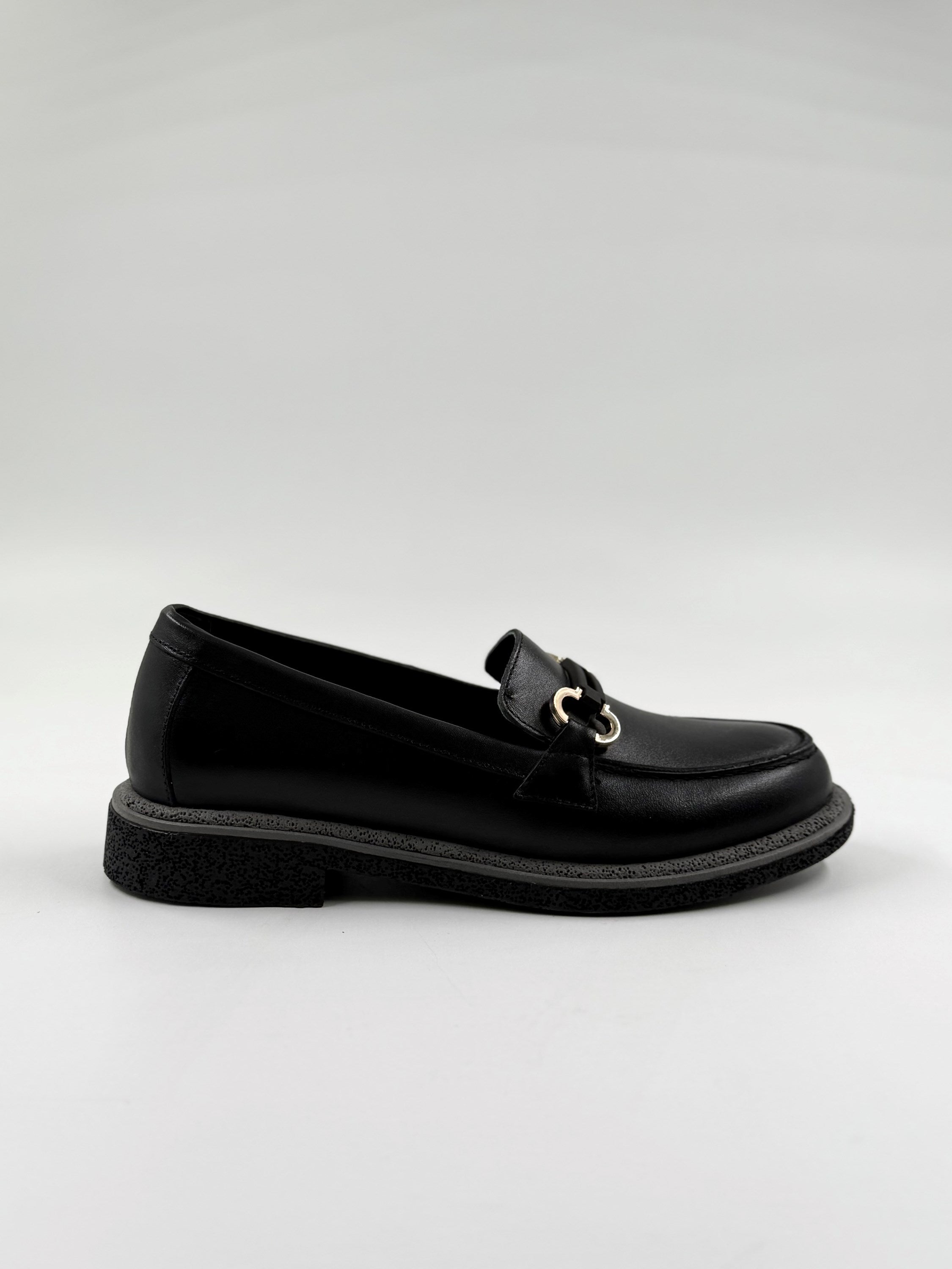 Kuum Hakiki Deri Kadın Siyah Loafer