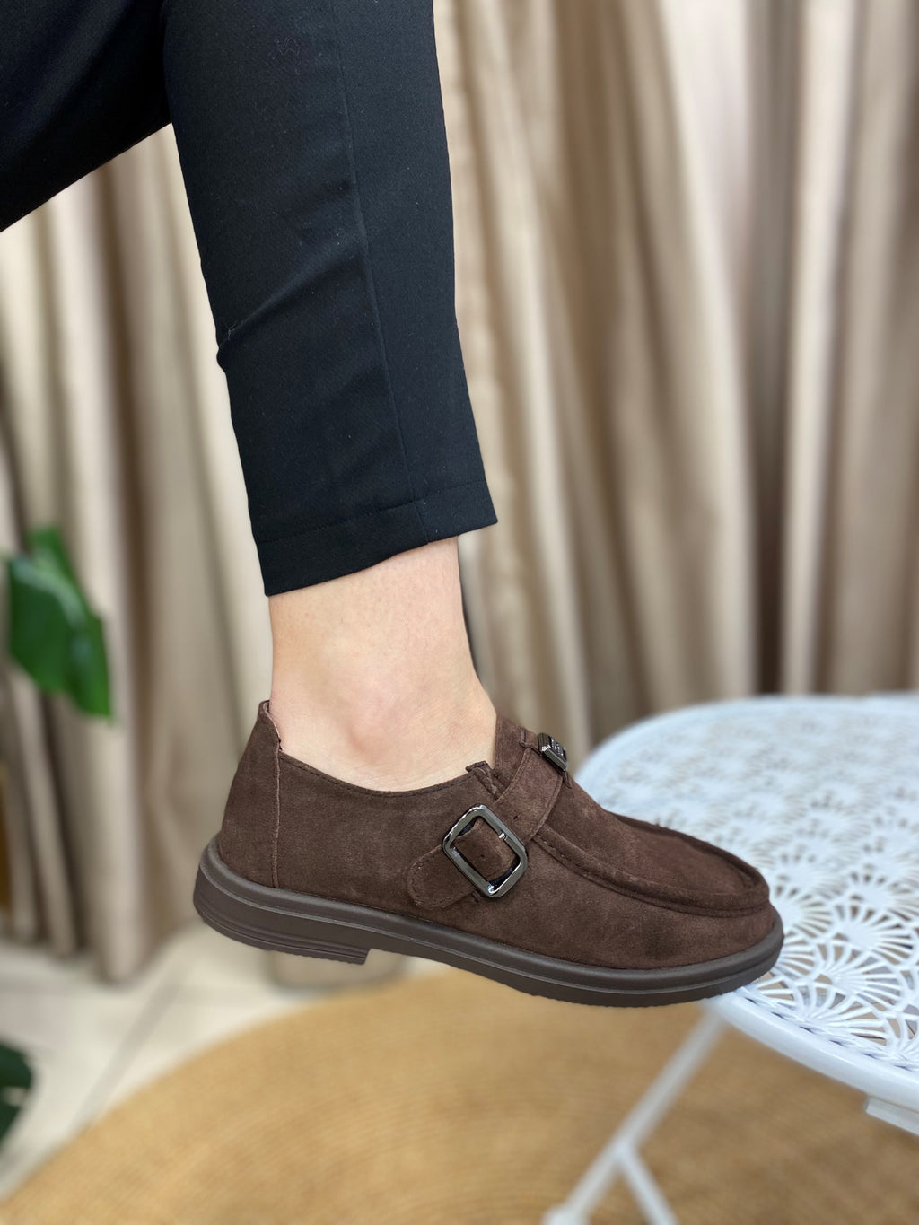 Kahve Süet Deri Kadın Loafer