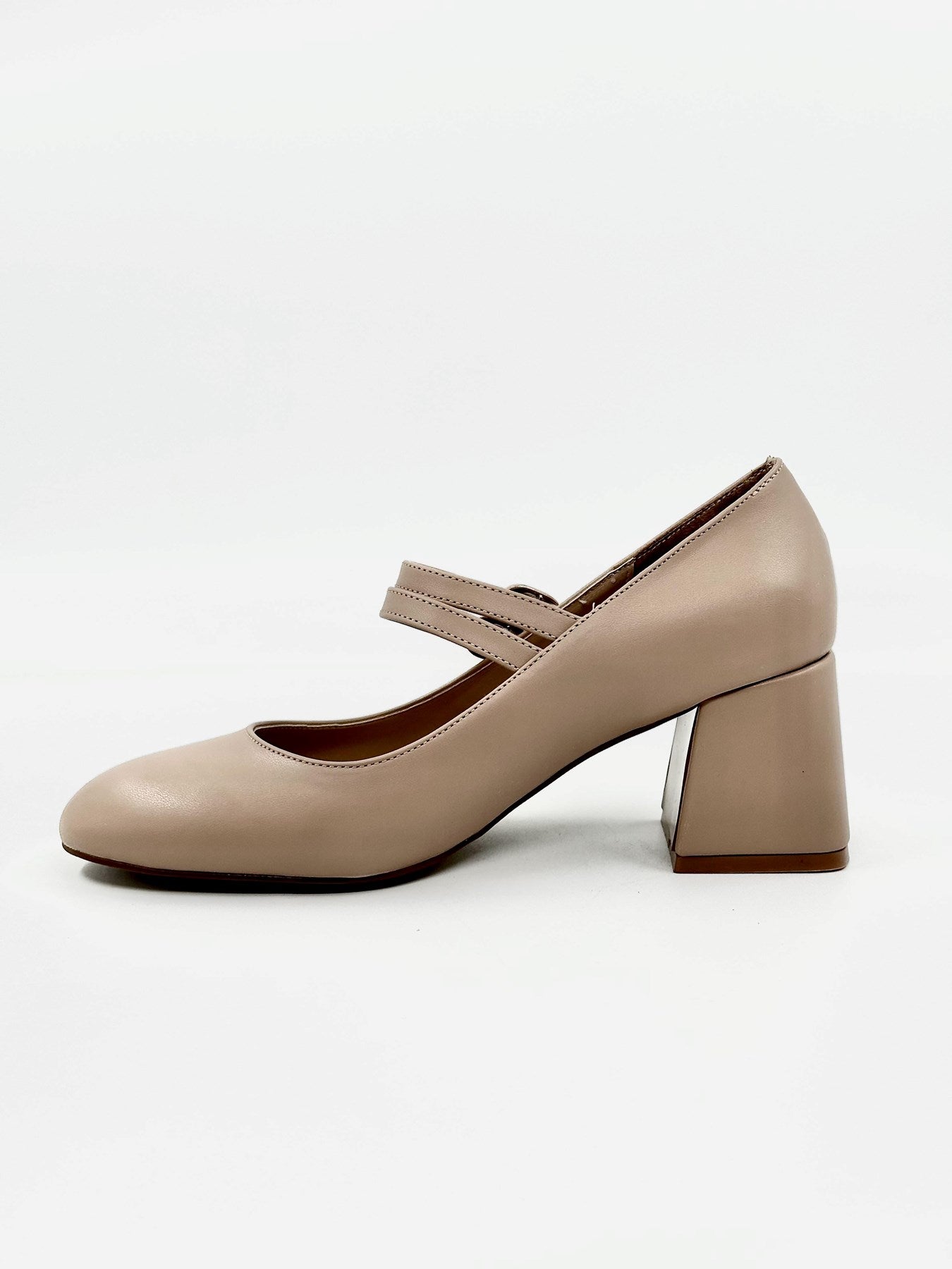 Bej Renk | Çift Bantlı | Kadın Topuklu Ayakkabı