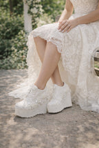 Sedef Dolgu Topuk Platformlu Dantelli Gelin Ayakkabısı