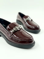 Bordo Hakiki Rugan Deri Taşlı Loafer Ayakkabı