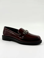 Bordo Hakiki Rugan Deri Taşlı Loafer Ayakkabı