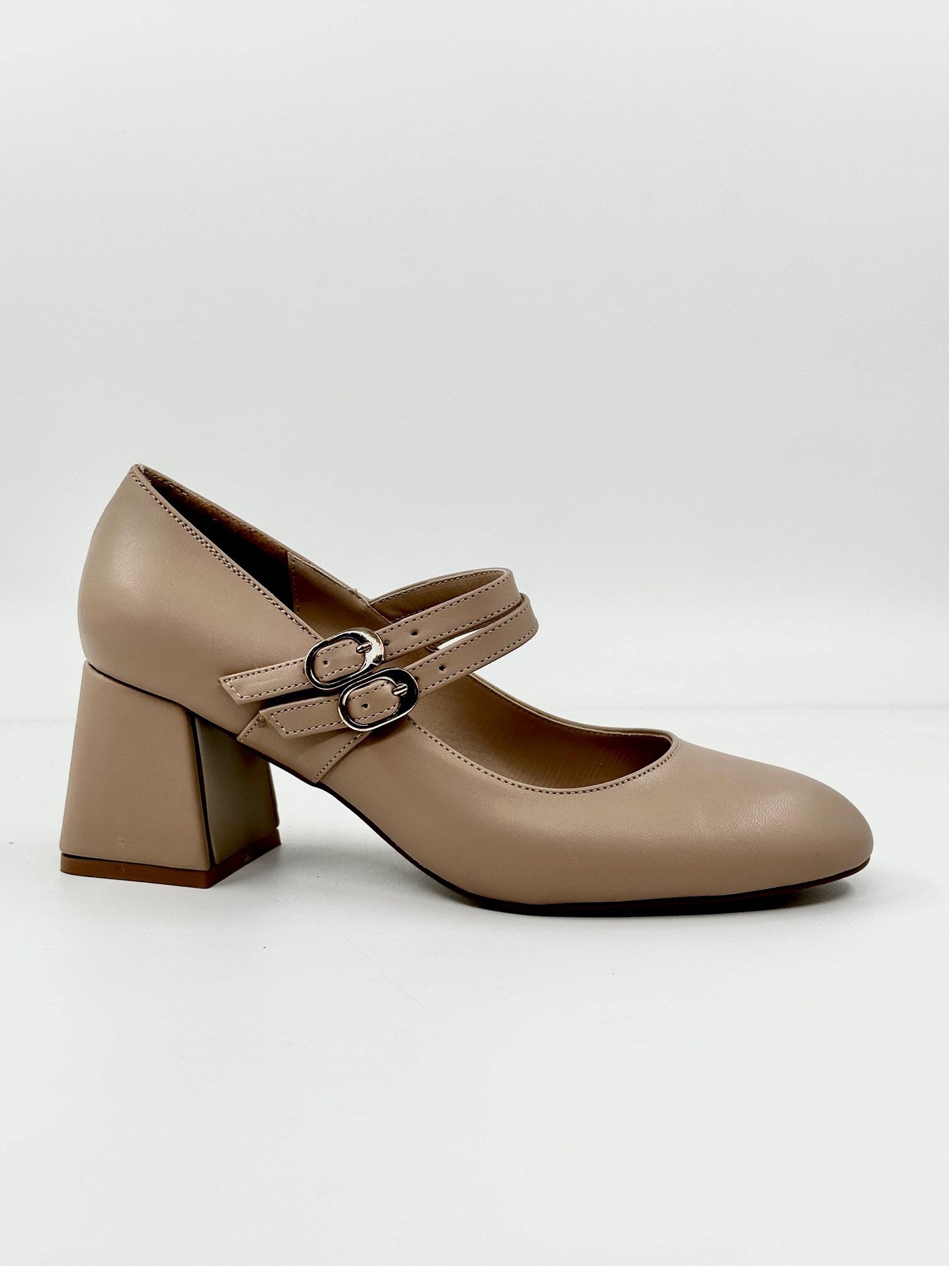 Bej Renk | Çift Bantlı | Kadın Topuklu Ayakkabı