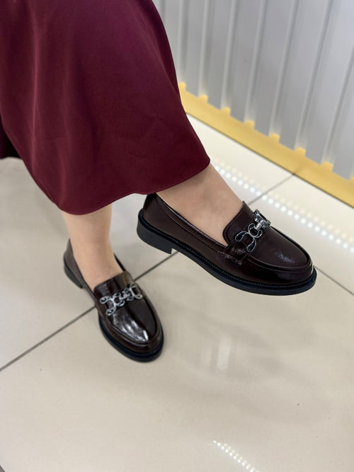 Acı kahve Rugan Deri Kadın Loafer Ayakkabı