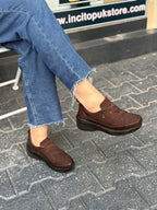 Acı Kahve Lastik Bağcıklı Beş Nokta Ortopedik Kadın Ayakkabı