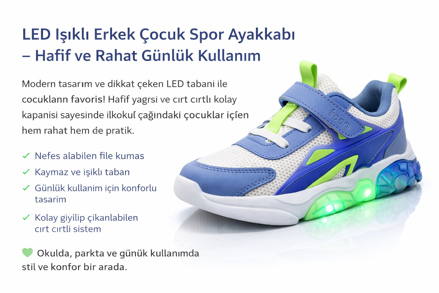 Cool Mavi Cırtlı Çocuk Spor Ayakkabı