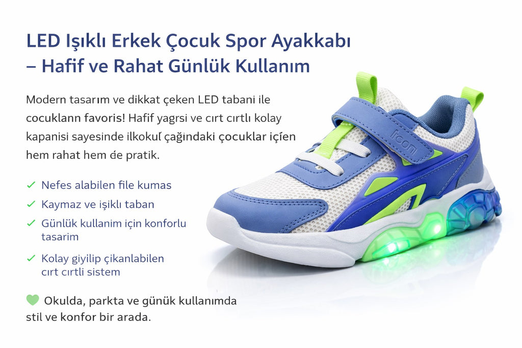 Cool Mavi Cırtlı Çocuk Spor Ayakkabı