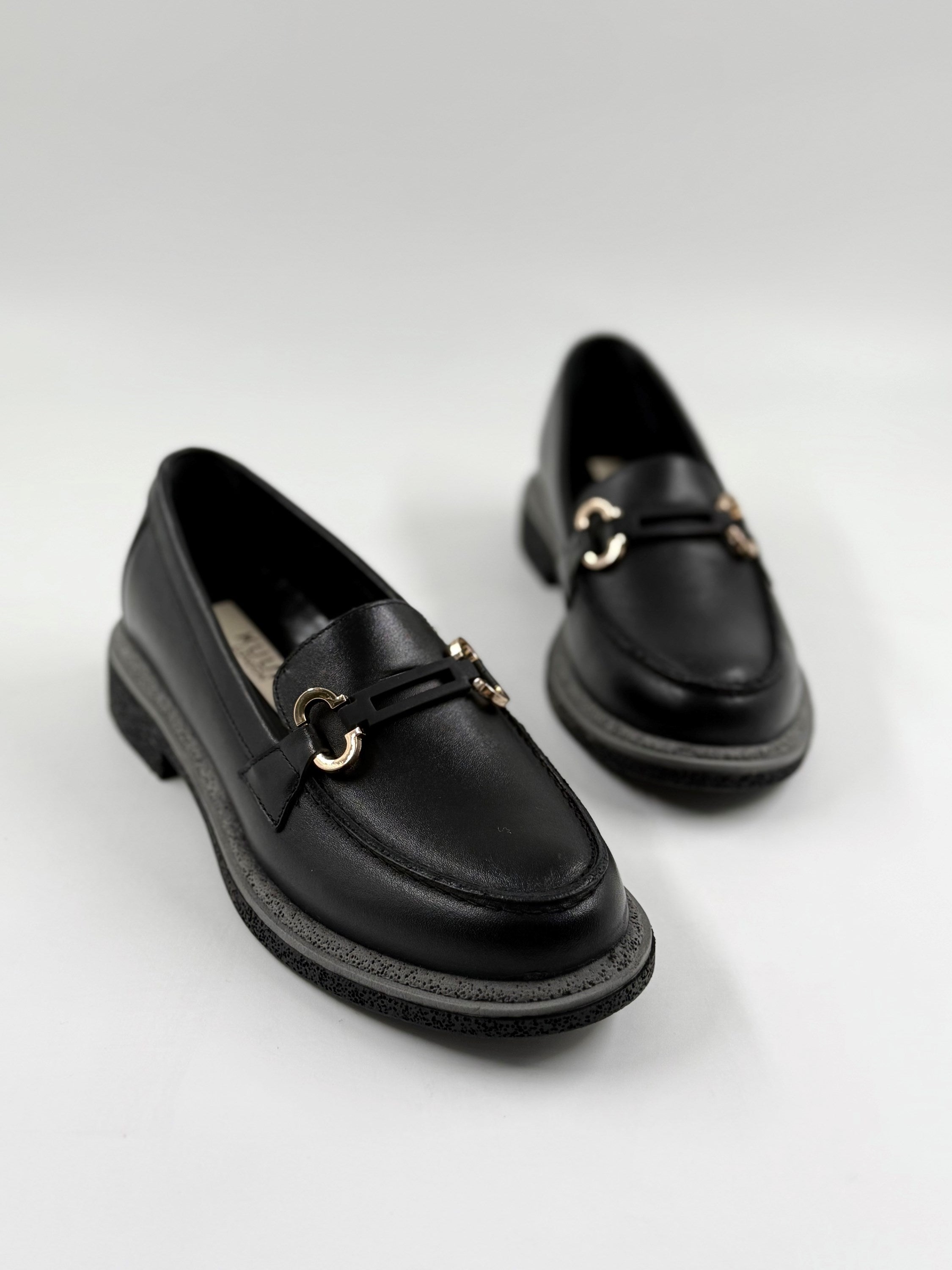 Kuum Hakiki Deri Kadın Siyah Loafer