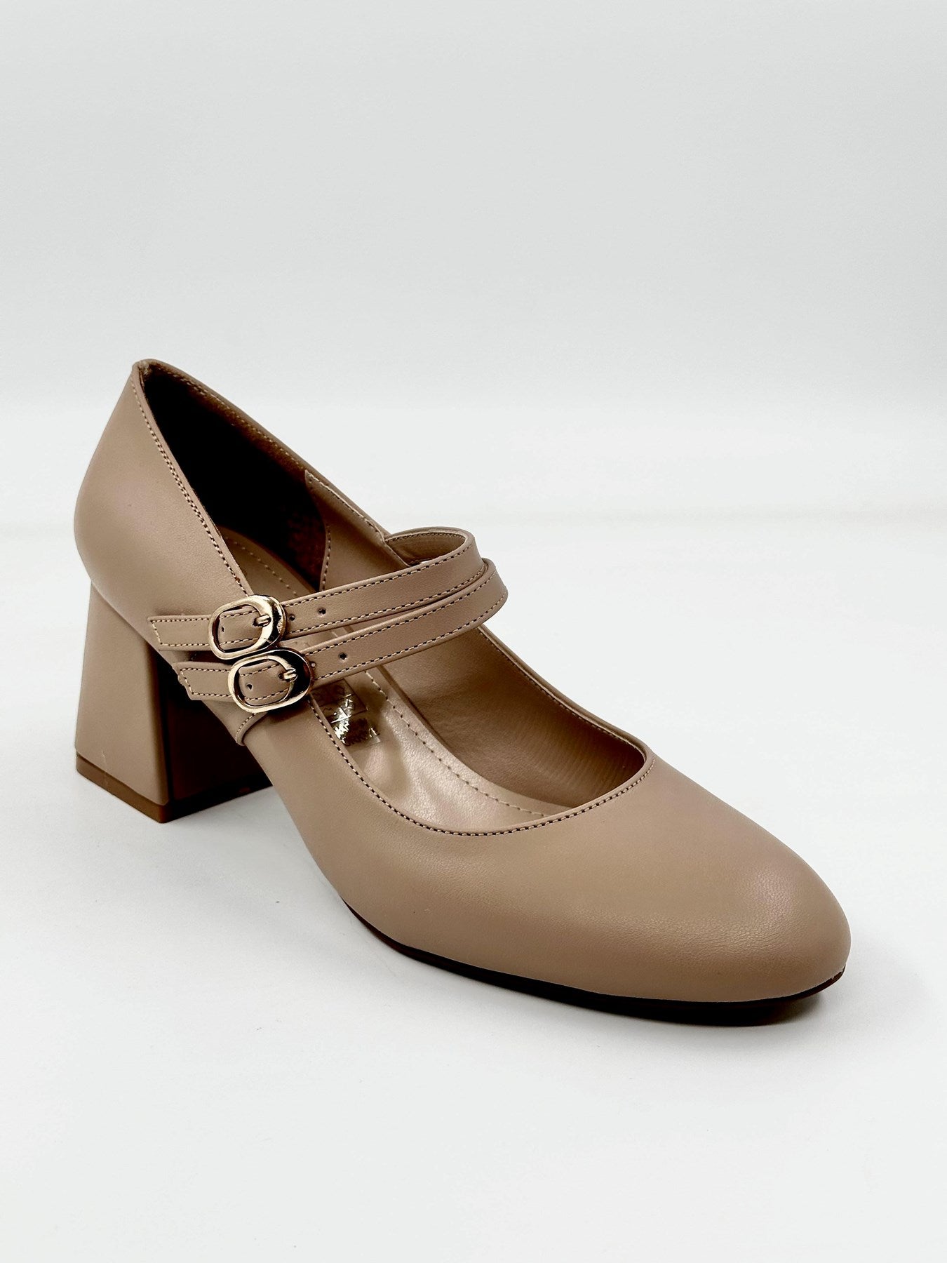 Bej Renk | Çift Bantlı | Kadın Topuklu Ayakkabı
