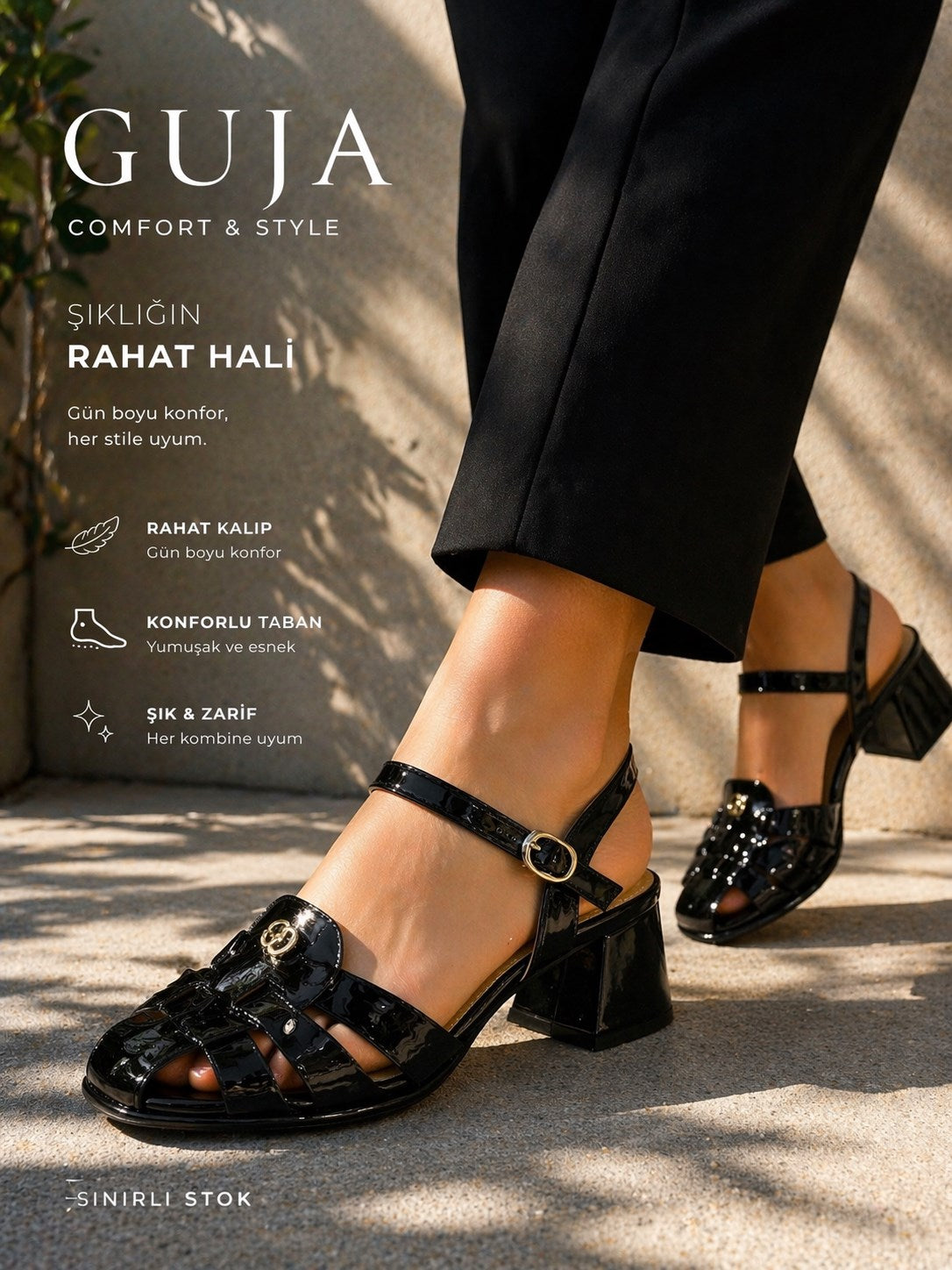 Guja Siyah İthal Deri Topuklu Ayakkabı