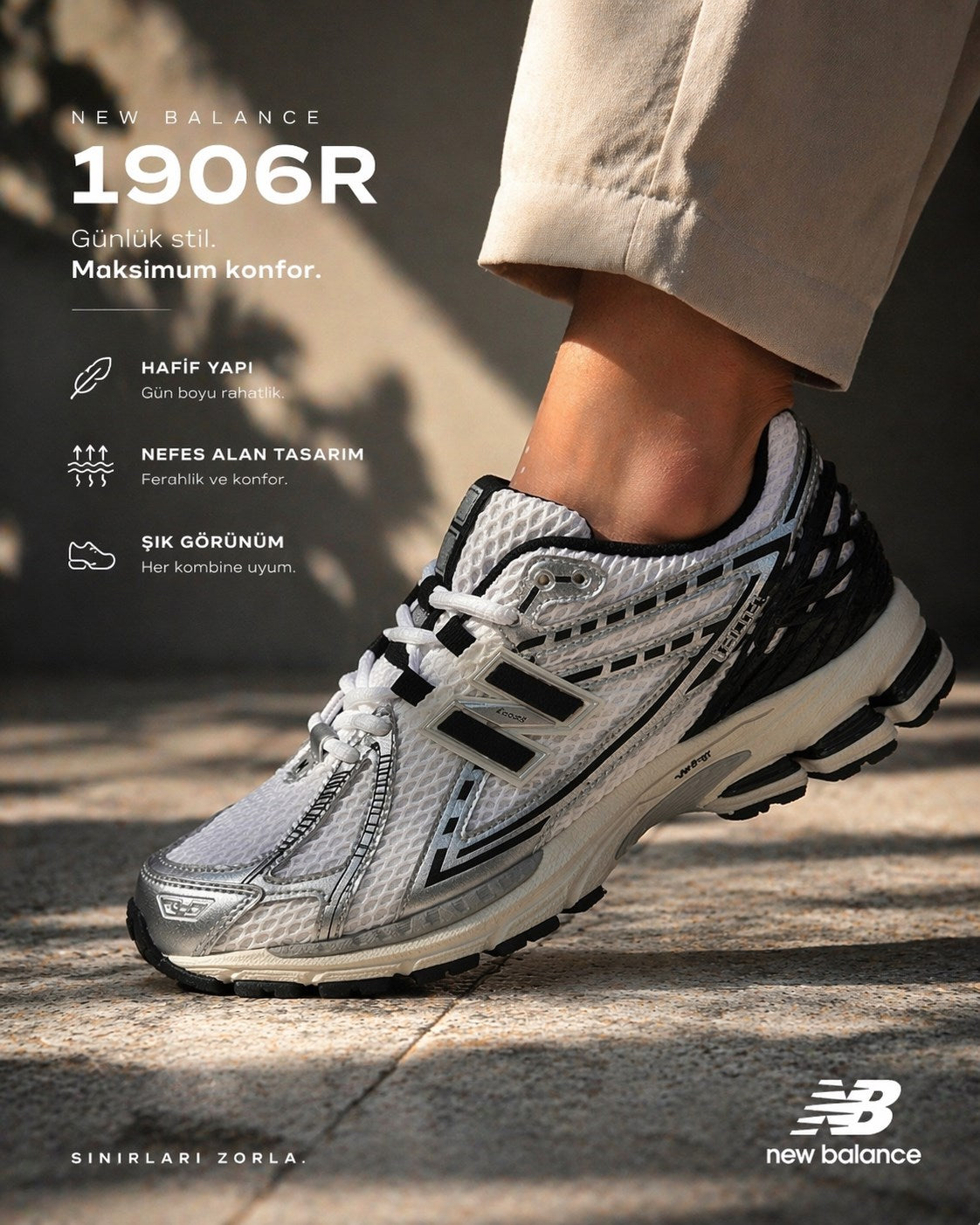 New Balance 1906 Erkek White/Silver/Black Spor Ayakkabı
