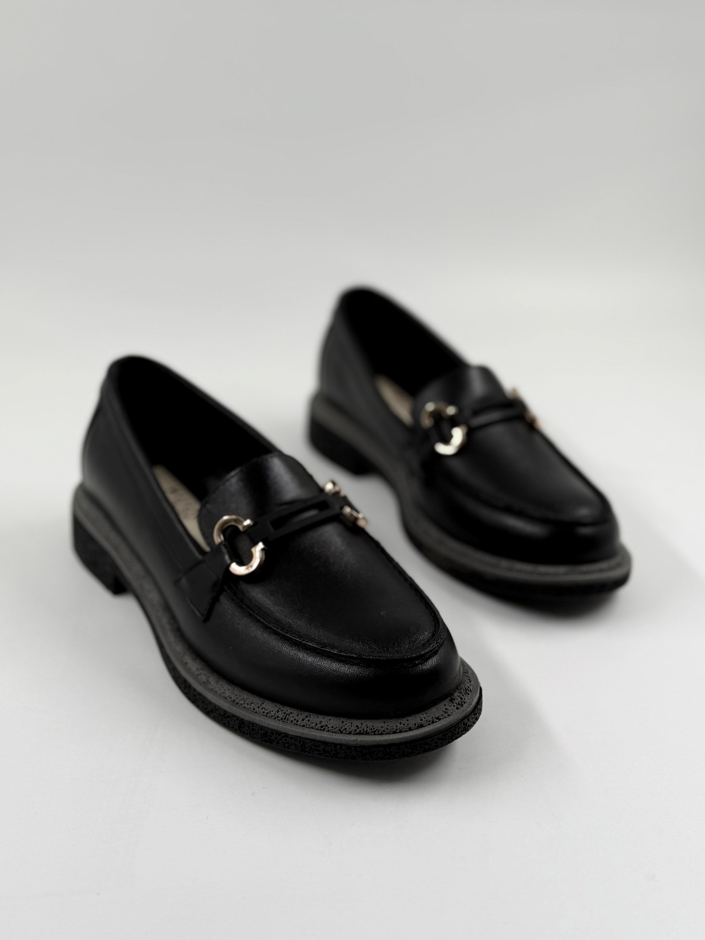 Kuum Hakiki Deri Kadın Siyah Loafer