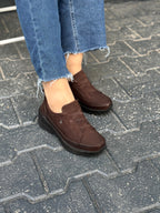 Acı Kahve Lastik Bağcıklı Beş Nokta Ortopedik Kadın Ayakkabı