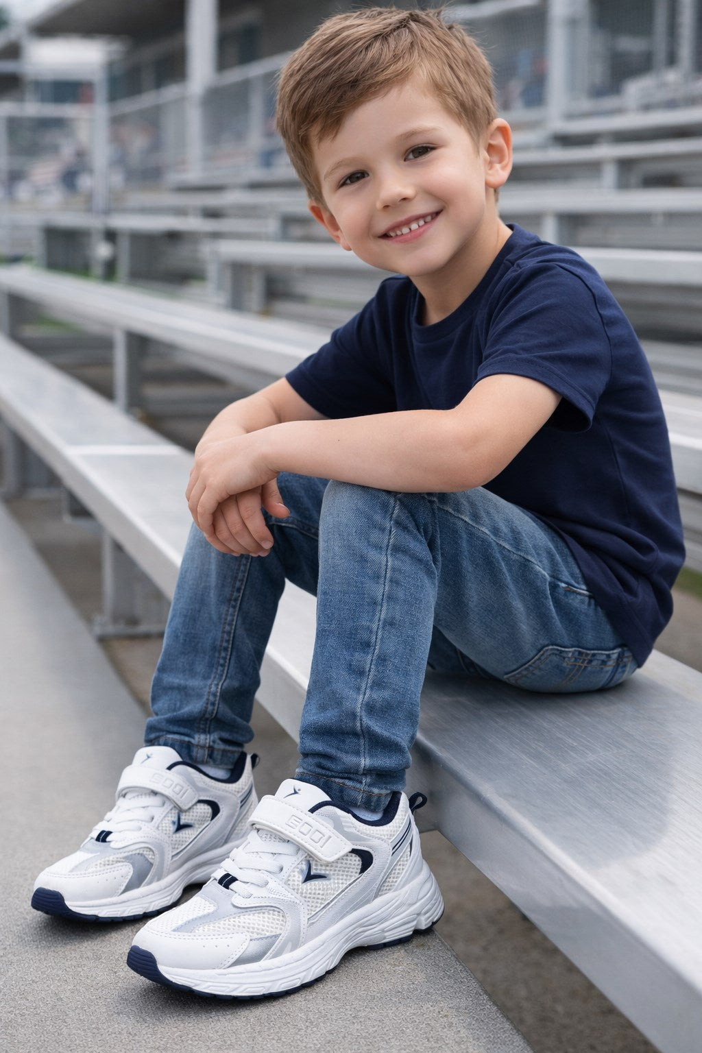 Cool Terra Cırtlı Bağcıklı Erkek Çocuk Beyaz-Mavi Spor Ayakkabısı