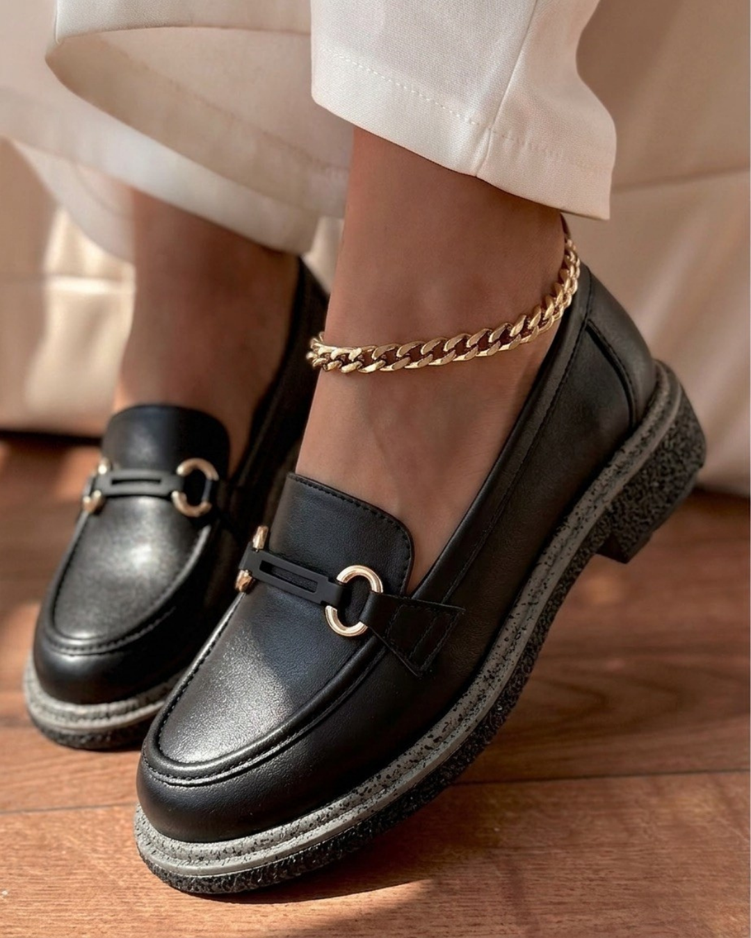 Kuum Hakiki Deri Kadın Siyah Loafer