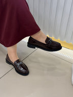 Acı kahve Rugan Deri Kadın Loafer Ayakkabı