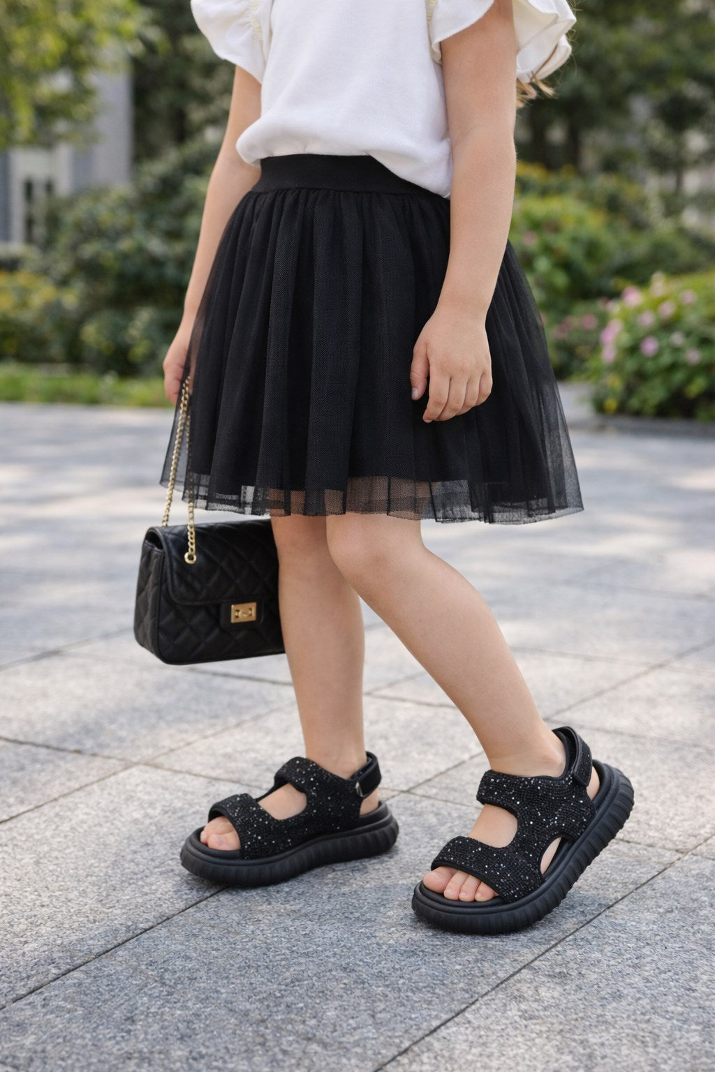 Marko Kids Taşlı Siyah Yumuşak Taban Kız Çocuk Sandalet