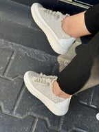 Kuum Bej Renk Keten Taş İşlemeli Kadın Spor Ayakkabı