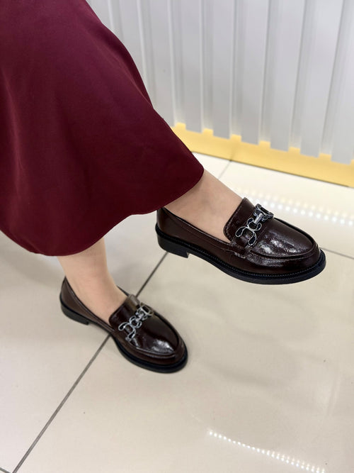 Acı kahve Rugan Deri Kadın Loafer Ayakkabı