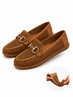 Hakiki Deri Lazer Kesim Kadın Taba Loafer