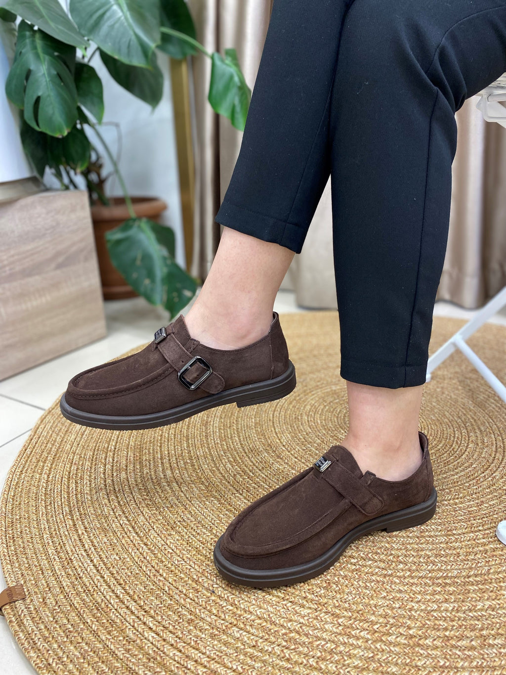 Kahve Süet Deri Kadın Loafer