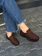 Acı Kahve Lastik Bağcıklı Beş Nokta Ortopedik Kadın Ayakkabı