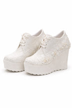 Sedef Dolgu Topuk Platformlu Dantelli Gelin Ayakkabısı