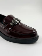 Bordo Hakiki Rugan Deri Taşlı Loafer Ayakkabı