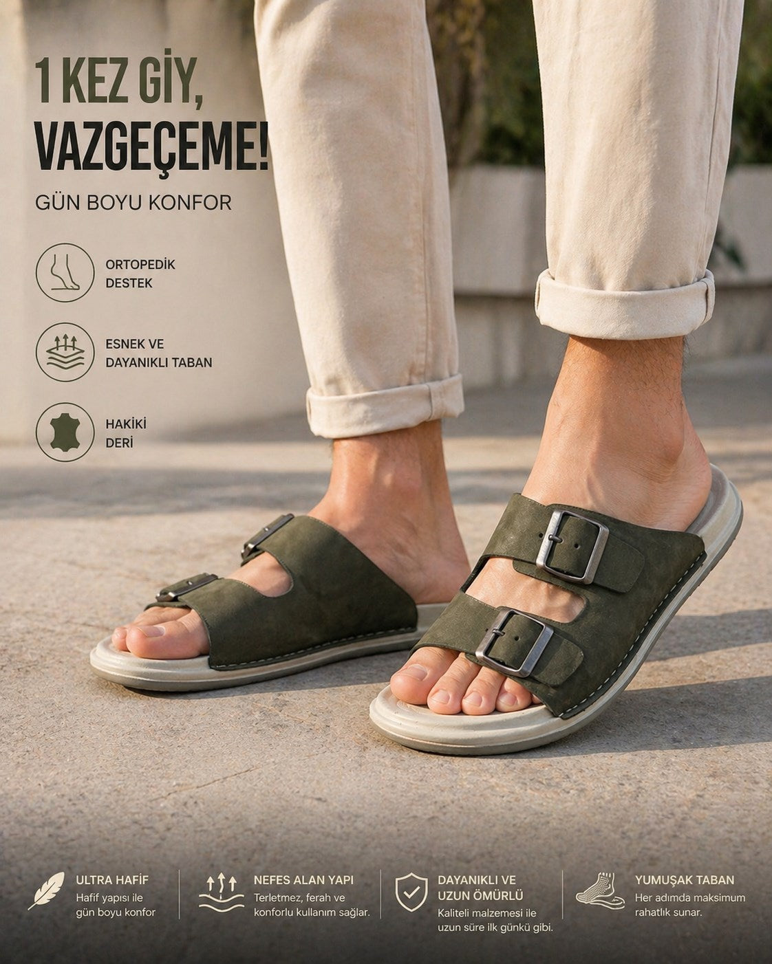 Kuum Hakiki Deri Özel Taban Erkek Terlik